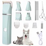 Birshe Schermaschine Hund Katze,4 in 1 Hundeschermaschine Profi Schermaschine Elektrische Tierhaarschneidemaschine Set Hundepfoten-Trimmer mit 4 Trimmerkopf für Hunde Katzen Pfoten Gesicht Körper