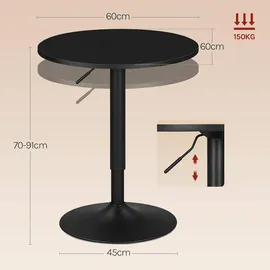 Woltu Bartisch rund 60 x 60 x 91 cm Schwarz