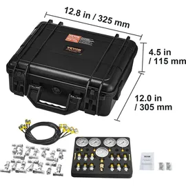 Vevor Hydraulikdruck-Testkit, 10/100/250/400/600 bar, 5 Messgeräte, 13 Kupplungen, 14 T-Anschlüsse, 5 Testschläuche, Bagger-Hydraulik-Testmanometer-Set mit Tragetasche für Bagger-Traktoren-Maschinen