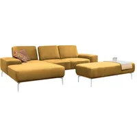 W.SCHILLIG Ecksofa run, Designsofa mit tollem Sitzkomfort, L-Form, mit elegantem Holzsockel, Füße in Chrom glänzend, Breite 279 cm gelb