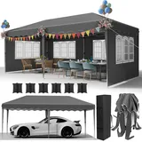 Faltpavillon 3x6, Pavillon 3x6 Wasserdicht Stabil Winterfest, Gartenzelt mit Seitenteilen, Partyzelt 420D Oxford, Gartenpavillon Höhenverstellbar,UV-Schutz 50+,Pavillon für Markt,Hochzeiten,Grau