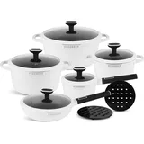 Edenberg Weiße Topfset, Töpfe, Pfanne, Kasserolle, Glasdeckel, Keramik Geschenk 12-tlg & Weiß