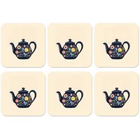 MuchoWow Glasuntersetzer Teekanne - Bunt - Blumen, Zubehör für Gläser, 6-tlg., Tassenuntersetzer Kork, Quadrat, Untersetzer Set Gläser, 10x10 cm