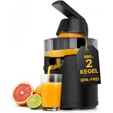 LEBENLANG Saftpresse Elektrisch - Inkl. 2 Kegel & BPA-Frei I Hohe Ergiebigkeit I Zitronenpresse Zitruspresse Orangensaft Elektrische I Orangenpresse Orangensaftpresse Limettenpresse Entsafter