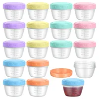 Fentar 18 Stück Gefrierdosen Klein 120ML mit Messskala, Auslaufsichere Kleine Dosen mit Deckel Plastik, Wiederverwendbare Snackdose, Schraubverschluss Mini Dosen für Saucen,Babynahrung (6 Farben)