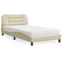 Bett mit Matratze Creme 100x200 cm Stoff