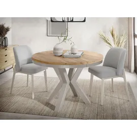 WFL GROUP Runder Ausziehbarer Esstisch 120 x 76 cm Craft Eiche braun