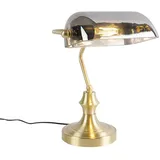 QAZQA Klassische Notarlampe Gold mit geräuchertem Spiegelglas - Banker