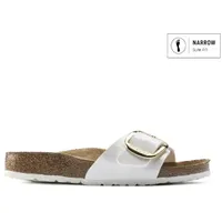 Birkenstock für Damen. 1019814 Sandalen Madrid Big Buckle Birko-Flor (Schmale Passform) weiß (39), Wohnung, Keine, Lässig, Lackleder