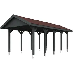 Skan Holz Wallgau - Satteldach Einzelcarport Breite 380 cm Gr. 2 - 380 x 750 cm Dachschalung Dachschalung mit Dachschindeln (rot) schiefergrau Holzcarport
