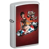 Zippo Sturmfeuerzeug - Barber Shop Pin-up, Satin Chrome, Color Image - Nachfüllbar - Wiederverwendbar - Windfestes Design - Geschenkbox - Made in USA