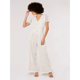 Apricot Jumpsuit mit Lochstickerei und rückseitigem Reißverschluss, Offwhite, S