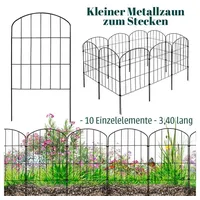 V2Aox Zaun Gartenzaun Steckzaun Hundezaun für Garten 10 Zaunelemente 43 cm hoch Metall Gitterzaun Oberbogen Schwarz