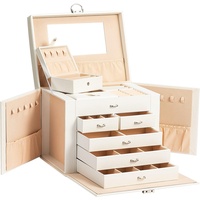 AdelDream Schmuckkasten Schmuckkoffer groß abschließbar 5 Ebenen mit 5 Schubladen mit Spiegel für Ringe Ohrringe Halsketten und Armbänder elegant und klassisch weiß