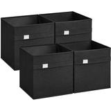 Songmics Aufbewahrungsbox, 4er Set, Ordnungsboxen, 33 x 33 x 33 cm, 2 Griffe, faltbar, Oxford-Gewebe, Leinenimitat, pflegeleicht, Metall-Etikettenhalter, für Würfelregal, tintenschwarz ROB233B04