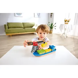 HaPe Spielzeug-Schiff Frachtschiff und Hafenkran