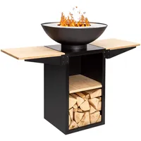 Blumfeldt Feuerschale, Tragbare Feuerschalen für den Garten, Outdoor Feuerstelle, Feuerschalen mit Grillrost, Feuerschale Groß, Gartenfeuerschale für Balkon & Terrasse, 122 x 91 x 60 cm Schwarz