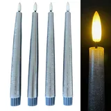 Online Fuchs 4 LED Stabkerzen in METALLIC aus Echtwachs mit Fernbedienung und Timer - Höhe ca. 25 cm, flackernde Flamme - 171 (Taubenblau)