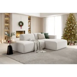 Andas Ecksofa ANDAS "Noord mit Kedernaht, Breite 227 cm, L-Form", beige (cream), B:227cm H:71cm T:161cm, 94% Polyester; 6% Nylon, Sofas, Ecksofa, Cord, Struktur, Webstoff, mit Wellenunterfederung, Massivholzrahmen