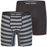 Happy Shorts Boxershorts Schwarz / Grau M 2er Pack