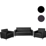 Mendler 3-1-1 Sofagarnitur Kunda, Couch Loungesofa Kunstleder, Metall-Füße ~ schwarz