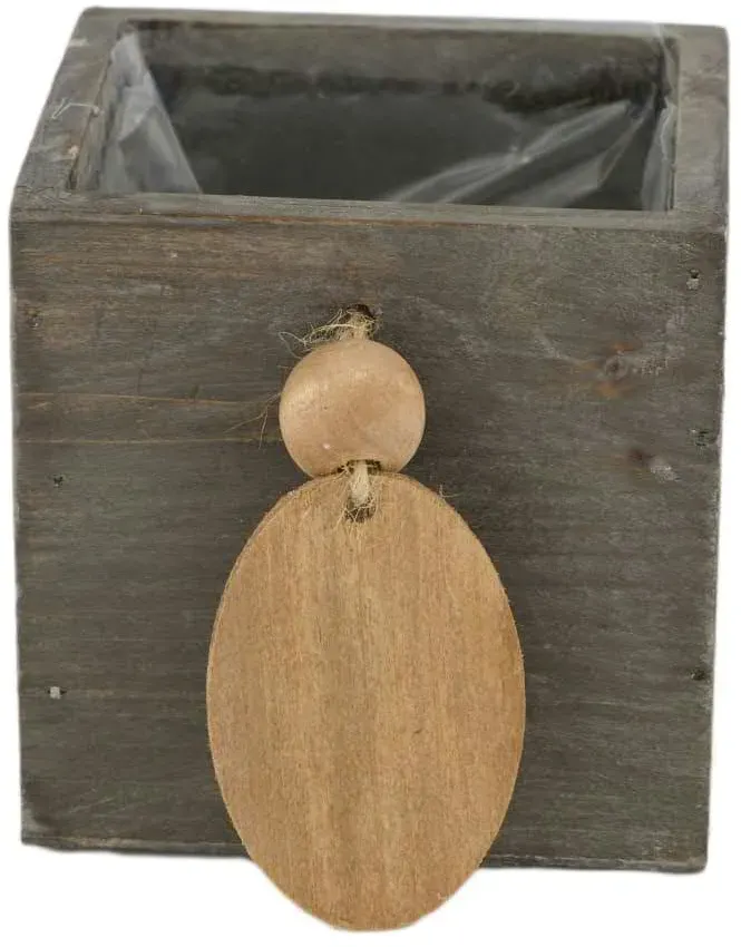 Kiste Holz 9x9x9cm mit Anhänger mit Folie  - grau wash