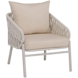 MCW Aluminium-Gartenstuhl MCW-P90, Loungestuhl Sessel Outdoor, Seilgeflecht Rope Stoff/Textil creme