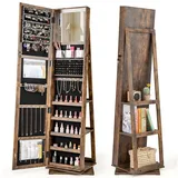 COSTWAY Schmuckschrank 360° drehbar, Ganzkörperspiegel stehend, mit Regal braun