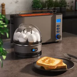 Arendo - SET Toaster MANHA mit Eierkocher SEVENCOOK Edelstahl Grau, Toaster 4 Scheiben, LED-Display, 6 Bräunungsgrade, Brötchenhalter - Eierkocher 1-7