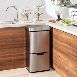 Costway Mülltonnenbox 72 L 2x11L + 3,5L + 46,5L m silber
