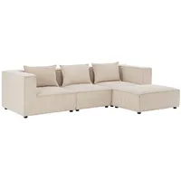 Juskys modulares Sofa Domas L - Couch für Wohnzimmer - 3 Sitzer - Ottomane, Armlehnen & Kissen - Ecksofa Eckcouch Ecke - Garnitur Cord Beige