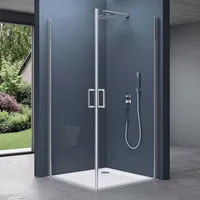 SoGood doporro Eck-Duschkabine Eckdusche 75x70x195cm Duschabtrennung ESG-Sicherheitsglas Klarglas inkl. beidseitiger Easy-Clean-Beschichtung Hebe- und Senkmechanismus Ravenna24K
