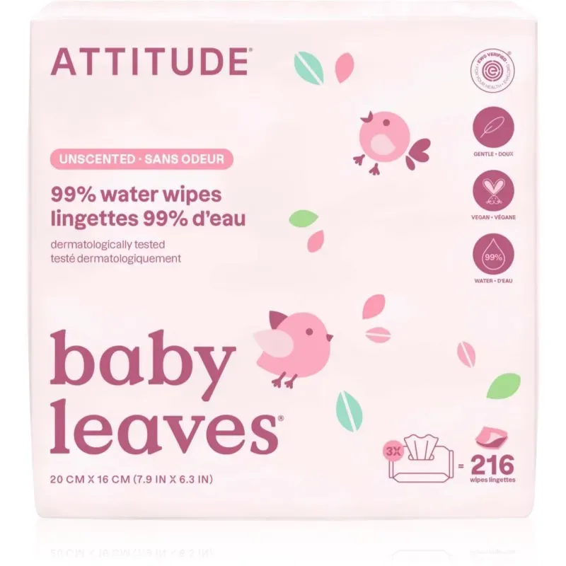 Attitude Baby Leaves Water Wipes Feuchttücher Nicht parfümiert 3x72 St.