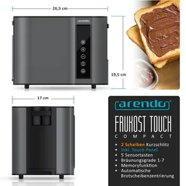 Arendo Toaster Kurzschlitz, Brötchenaufsatz, Wärmeisoliertes Gehäuse, Display, Touch