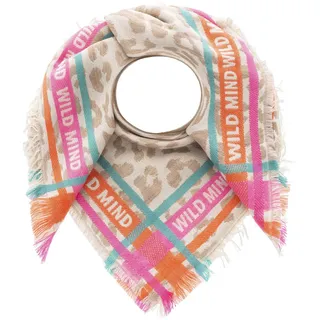 Modetuch ZWILLINGSHERZ "Viereck "Wild Mind"", Damen, braun (hellbraun), Strick, Materialmix, unifarben, Modetücher, mit Schriftzug und Leo Muster
