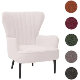 Mendler Lounge-Sessel HWC-K37 Bouclé 75 x 80 x 78 cm Weiß mit Kissen