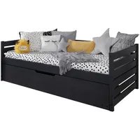 TICAA Stauraumbett Naomi 90 x 200 cm Kiefer massiv grau