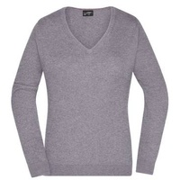 Ladies' V-Neck Pullover Klassischer Baumwoll-Pullover grau, Gr. XL