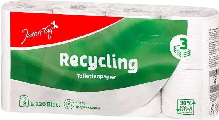 Jeden Tag Toilettenpapier Recycling 3-lagig, 8 × 220 Blatt