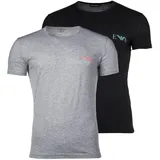 Emporio Armani Herren T-Shirt, 2er Pack - BOLD MONOGRAM, Rundhals, Fitted Fit, Stretch Cotton Schwarz/Grau XL