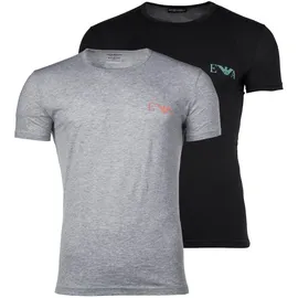 Emporio Armani Herren T-Shirt, 2er Pack - BOLD MONOGRAM, Rundhals, Fitted Fit, Stretch Cotton Schwarz/Grau XL