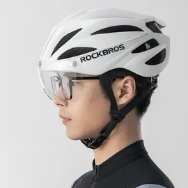 ROCKBROS Fahrradhelm mit Glas, abnehmbare Gläser mit Uv-Schutz, Unisex - Braun - Bronze