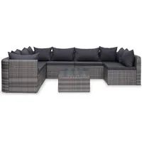 vidaXL Polyrattan Lounge-Set 8-tlg. inkl. Kissen grau 44157