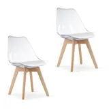 Home Collective 2er Set Esszimmerstuhl Stuhl Wohnzimmerstuhl 2X durchsichtig mit Vollholzbeinen in Natur, bequemer & Stabiler Schalenstuhl