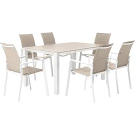 Dehner Gartentisch Palermo, bis zu 8 Sitzplätze, 160 x 74 x 90 cm, Aluminium pulverbeschichtet / Stein, weiß - Weiß