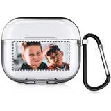 Individuelle Fototasche kompatibel mit Apple AirPods 3, personalisierte weiche Hülle mit Ihrem eigenen Bild und Text (Klar)