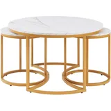 [en.casa] Couchtisch Christchurch 3er Set Marmoroptik, Weiß/Gold