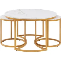 [en.casa] Couchtisch Christchurch 3er Set Marmoroptik, Weiß/Gold