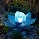ETC Shop LED Solarleuchte, Lotusblume, Kugel, Crackle-Glas, D 25 cm