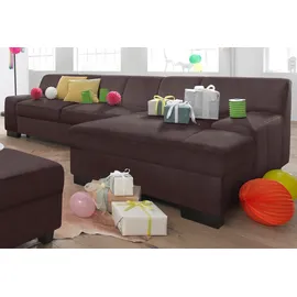 DOMO collection Ecksofa »Norma, elegant & modern, mit flachen Armlehnen, Breite 268cm, L-Form« wahlweise mit Bettfunktion braun